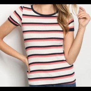 Ivory/pink stripes top